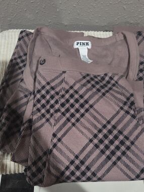 PINK Plaid Knit Sweater - Dusty Mauve & Black